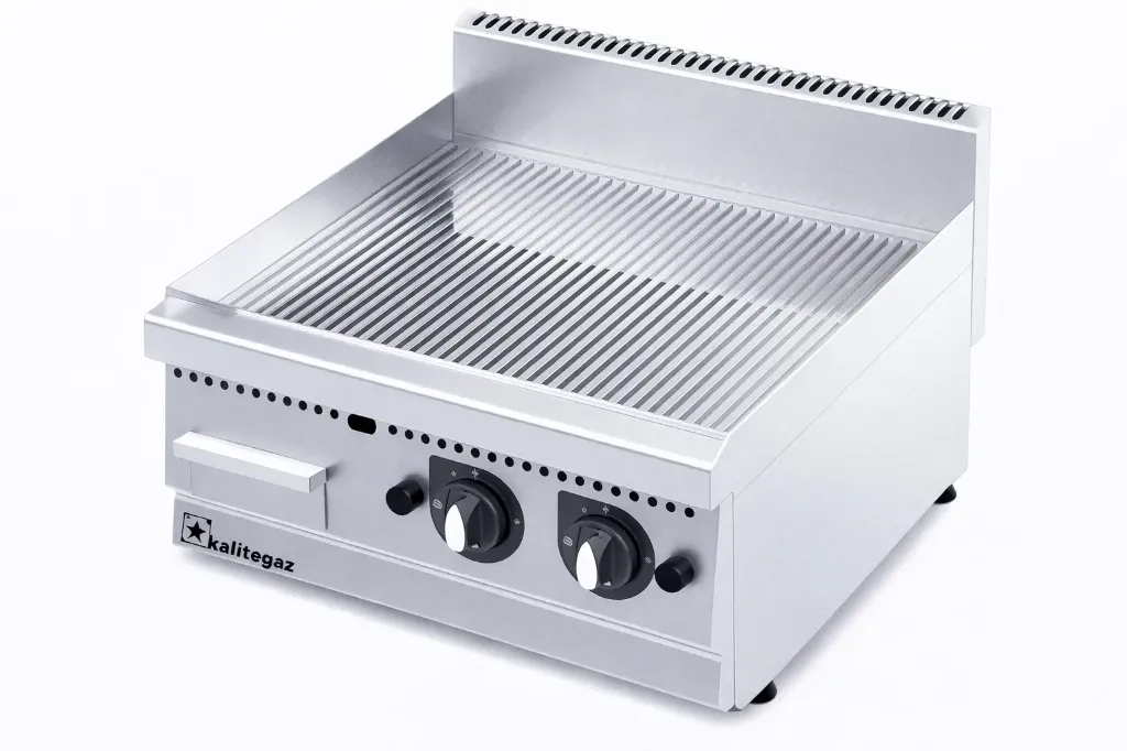 Piastra a Gas Professionale Rigata Cromata (Grooved Top)